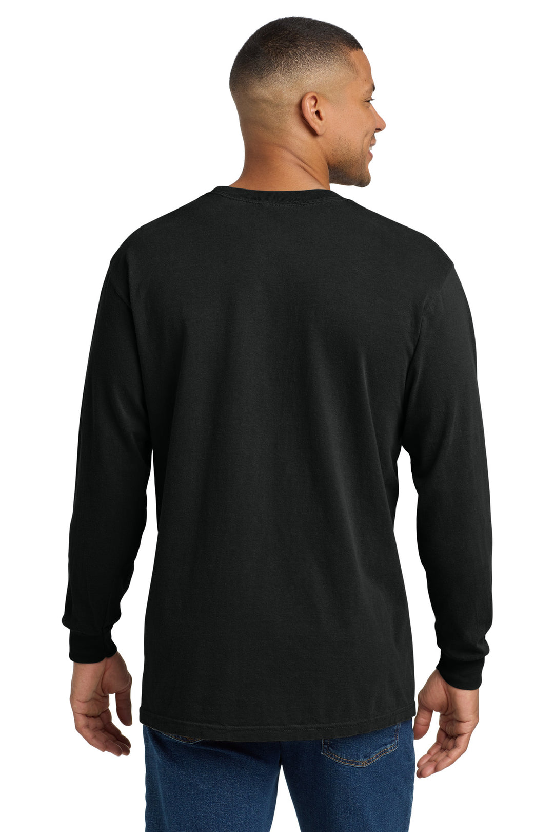 Black COMFORT COLORS Heavyweight Ring Spun Long Sleeve Pocket Tee. 4410