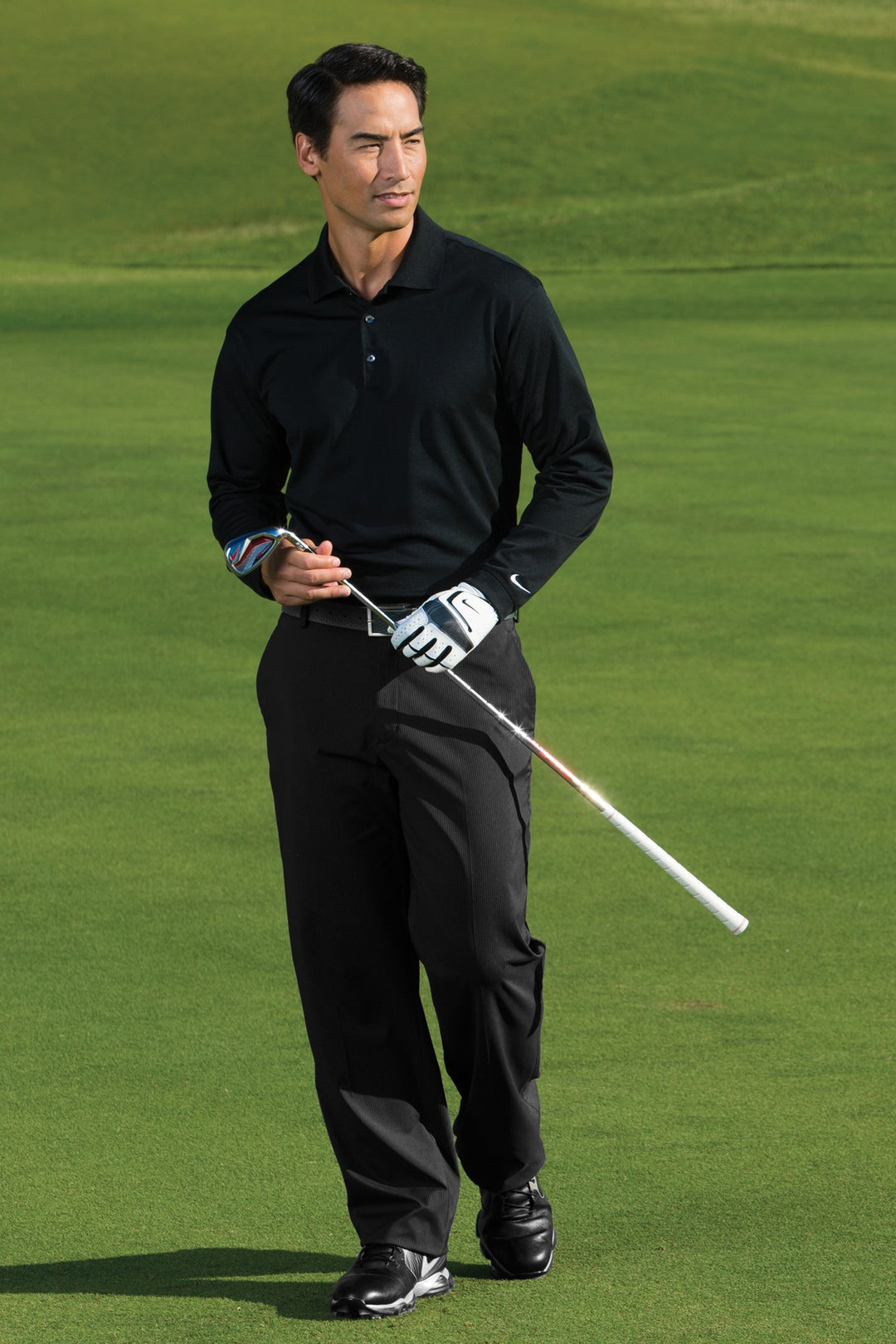Black Nike Tall Long Sleeve Dri-FIT Stretch Tech Polo. 604940