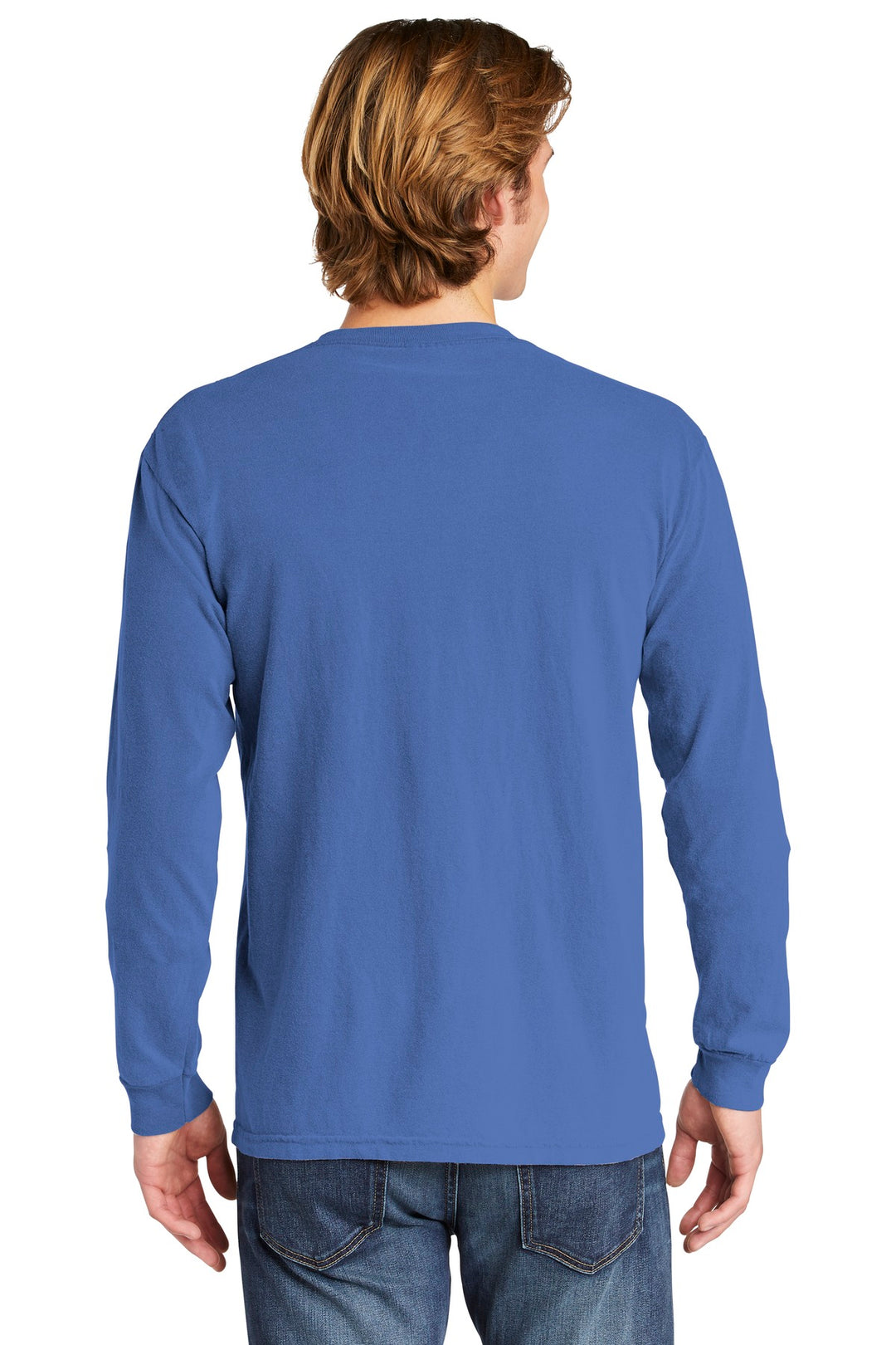 Flo Blue COMFORT COLORS Heavyweight Ring Spun Long Sleeve Pocket Tee. 4410