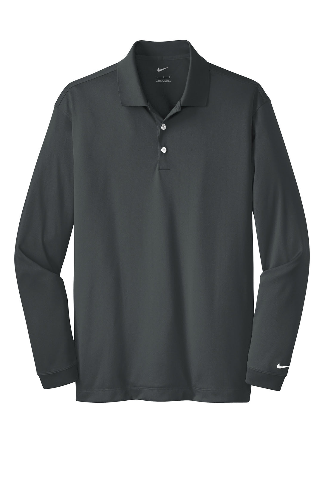 Front View of Anthracite Nike Tall Long Sleeve Dri-FIT Stretch Tech Polo. 604940