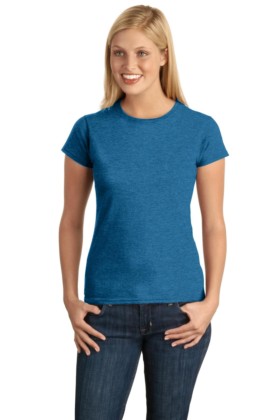 Front View of Antqu Sapphire Gildan Softstyle Women's T-Shirt. 64000L