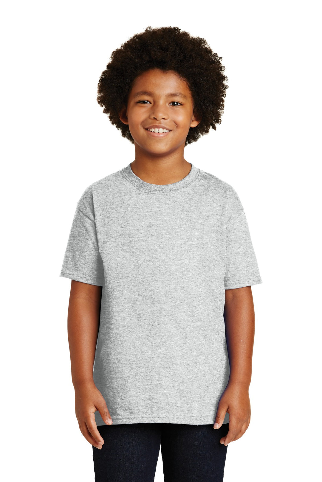 Front View of Ash Gildan - Youth Ultra Cotton 100% US Cotton T-Shirt. 2000B