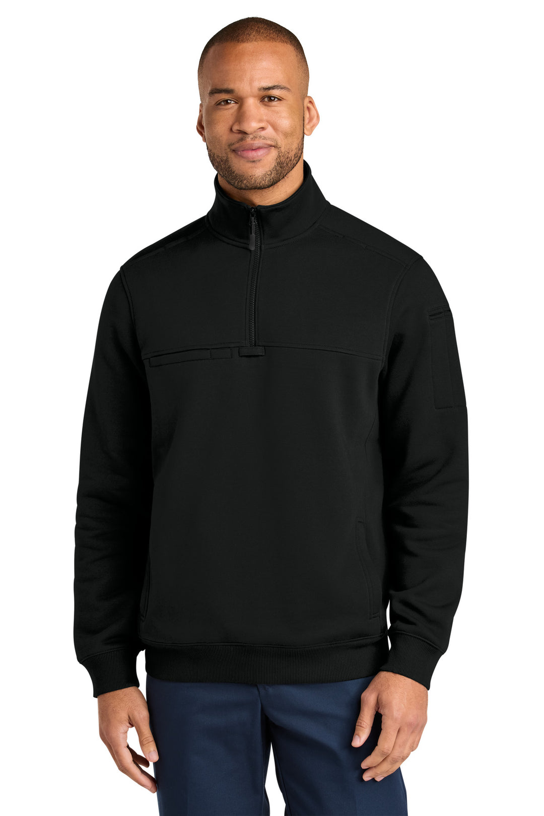 Front View of Black CornerStone 12-Oz. Tough Fleece Job Shirt CSF635