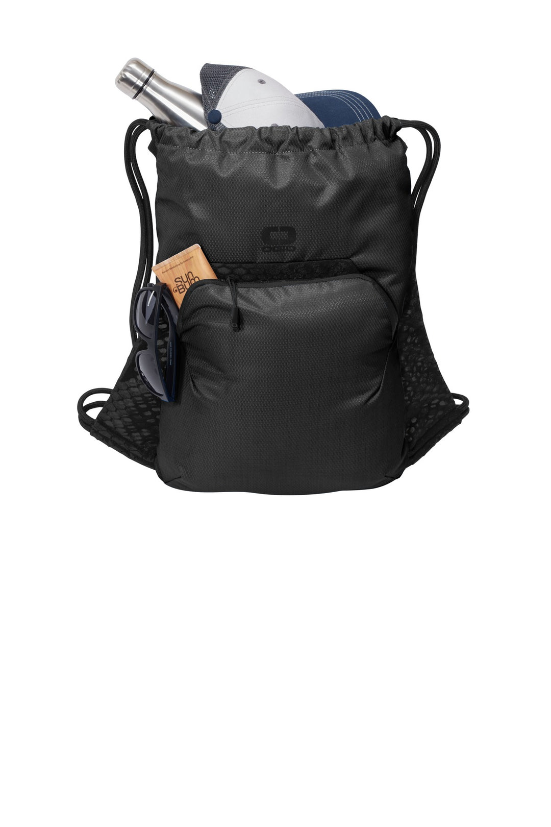 Front View of Black OGIO Boundary Cinch Pack. 92000
