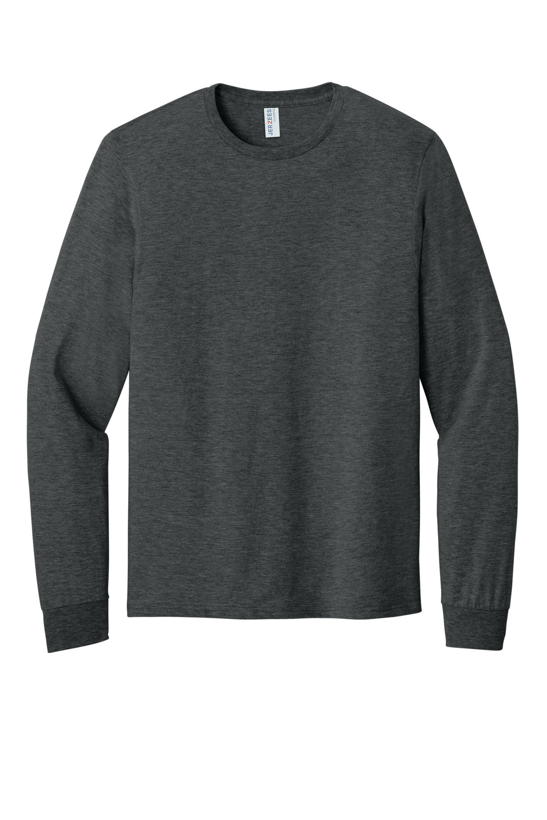 Front View of BlkHthr Jerzees Classics Unisex Cotton Long Sleeve T-Shirt 363L