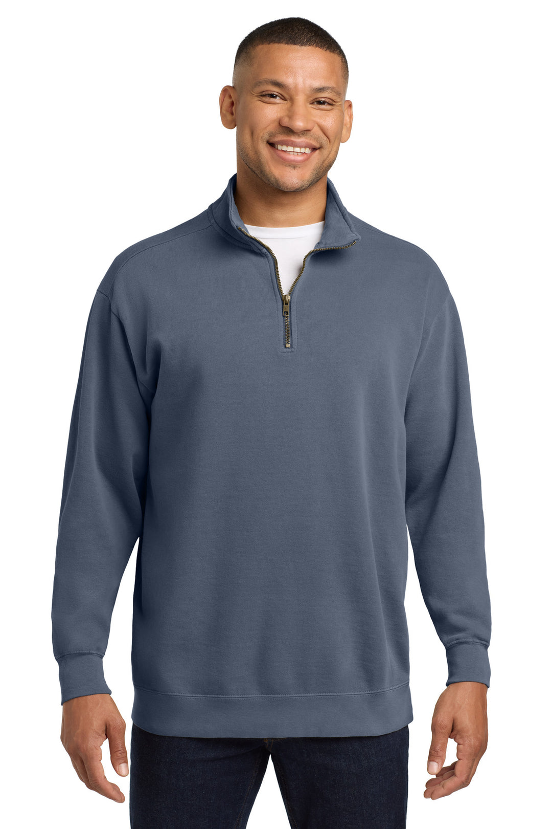 Front View of Blue Jean COMFORT COLORS Ring Spun 1/4-Zip Sweatshirt. 1580
