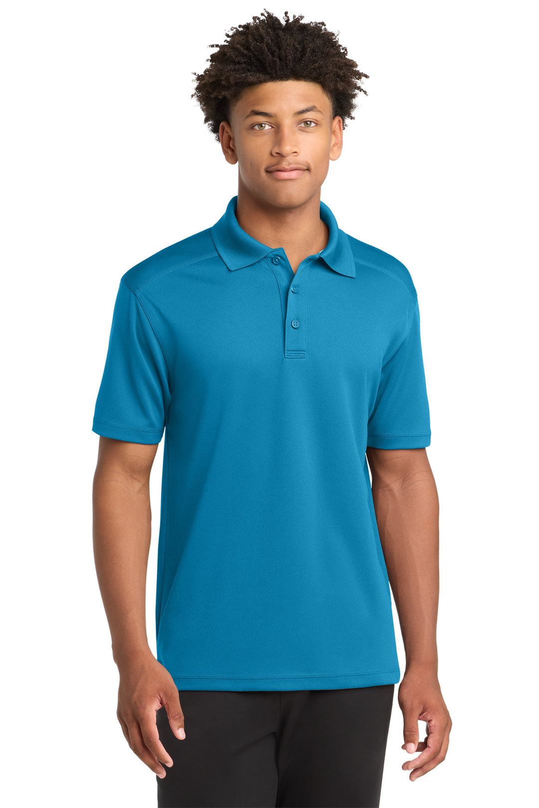 Front View of Blue Wake Sport-Tek PosiCharge Micro-Mesh Polo. ST680