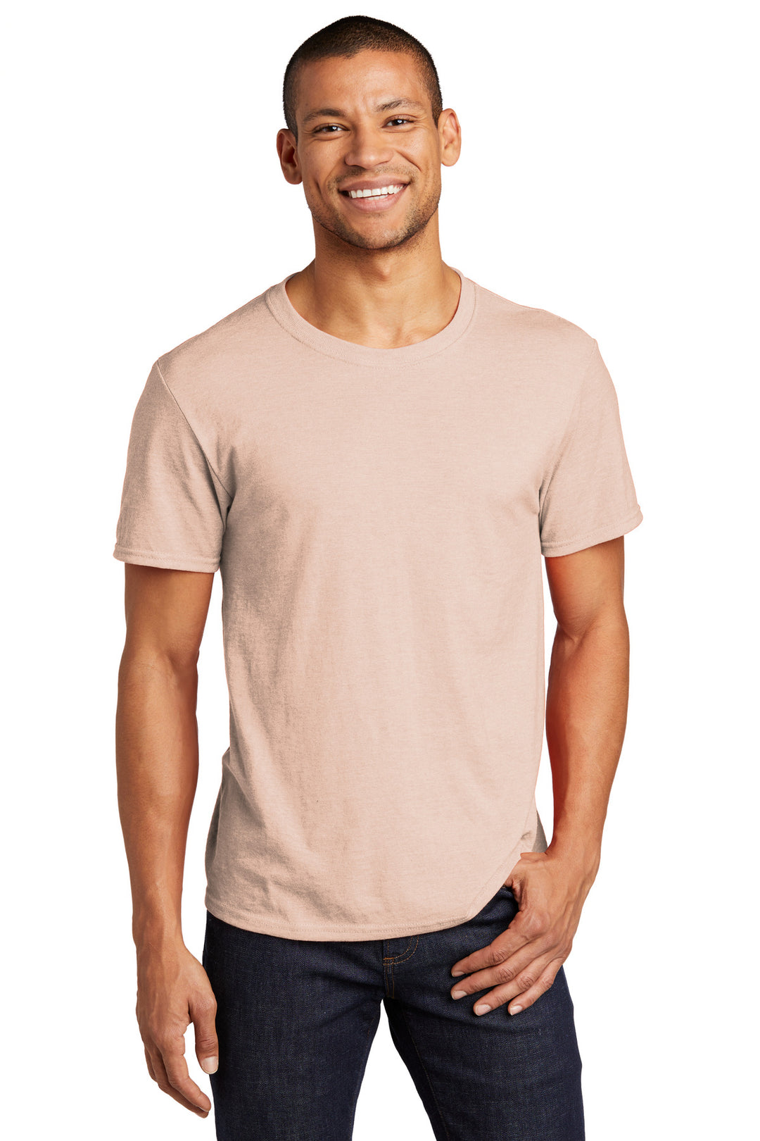 Front View of BlushPink Jerzees Premium Blend Ring Spun T-Shirt 560M