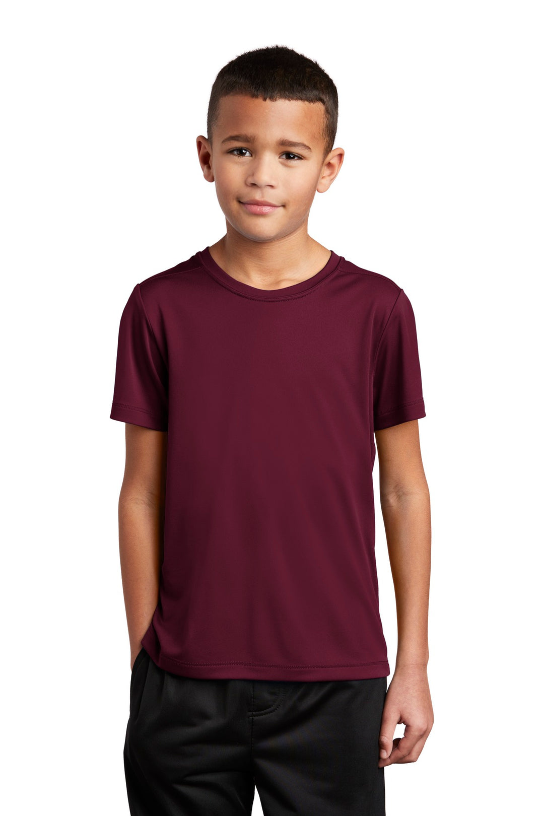 Front View of Cardinal Sport-Tek Youth Posi-UV Pro Tee. YST420