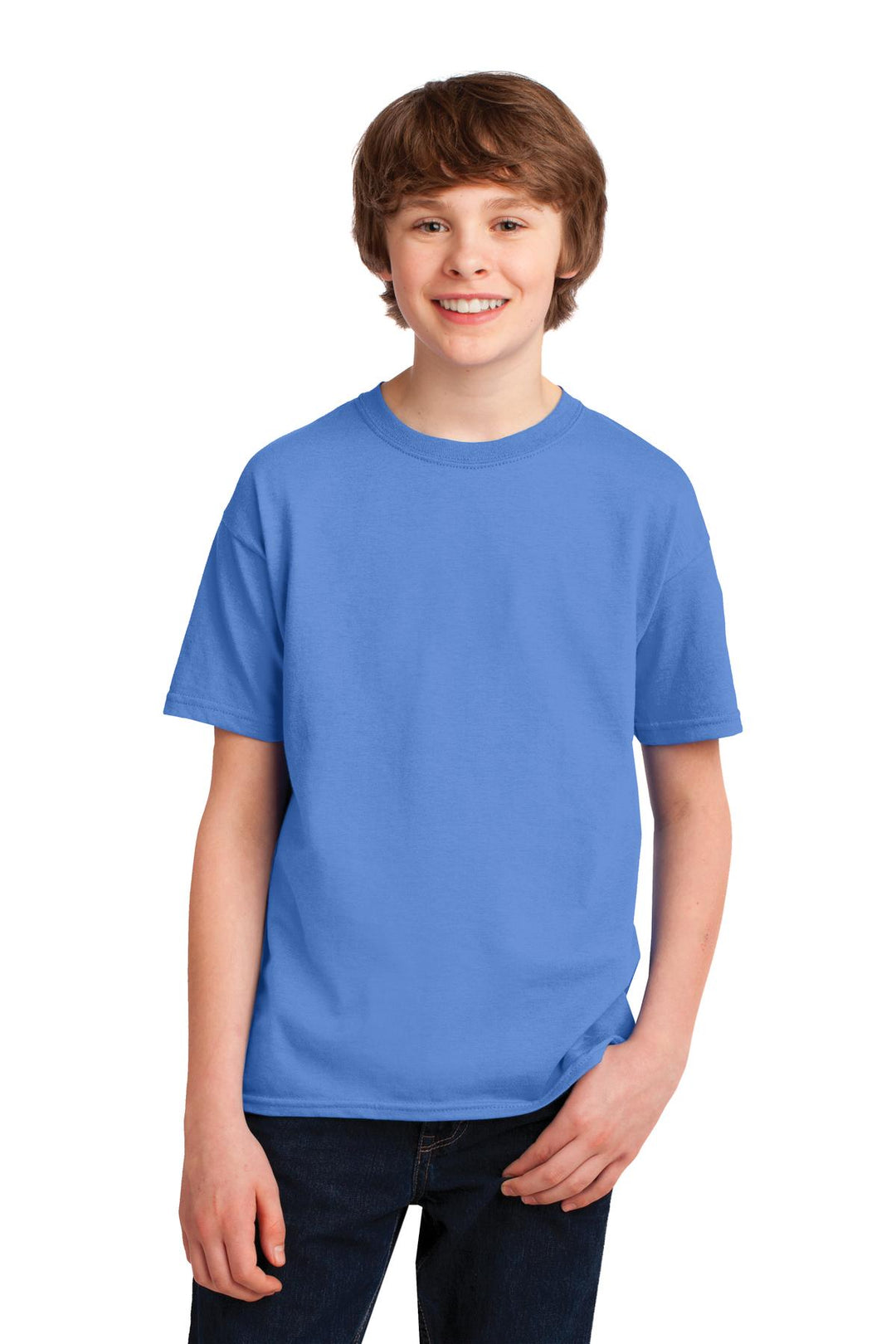 Front View of Carolina Blue Gildan Youth Gildan Performance T-Shirt. 42000B