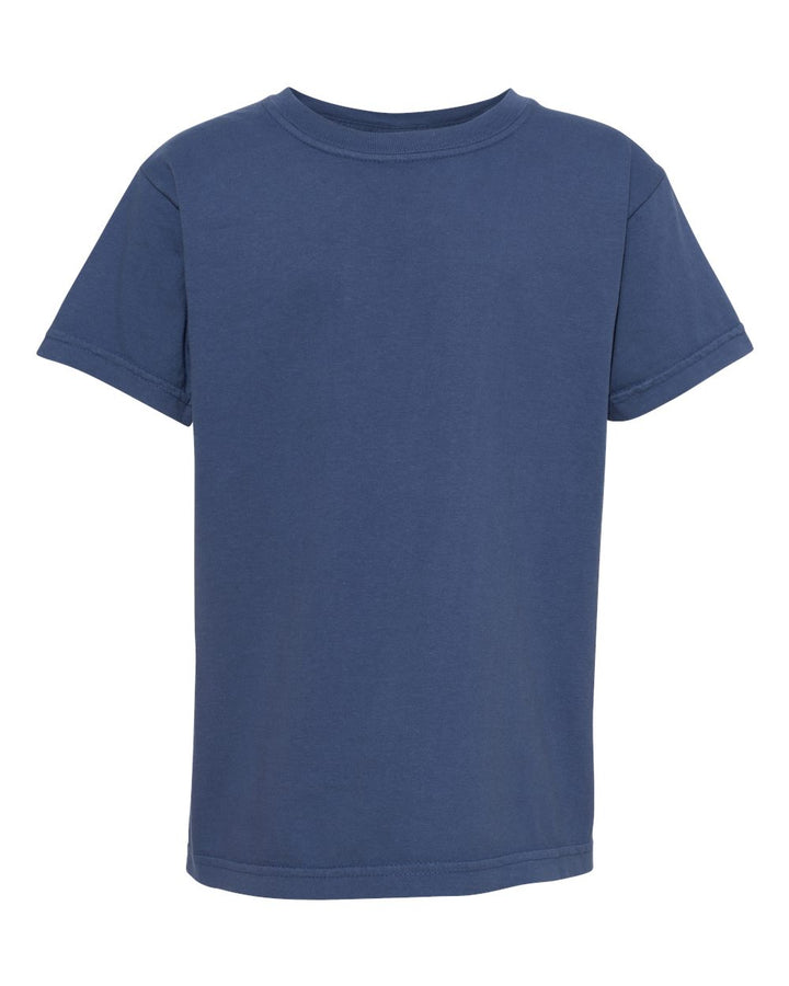 Front View of China Blue Garment-Dyed Youth Heavyweight T-Shirt - 9018
