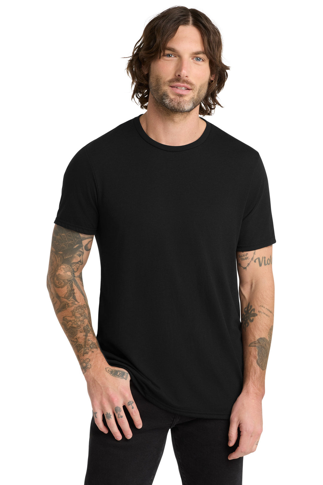 Front View of DeepBlack Allmade Unisex Tri-Blend Tee AL2004
