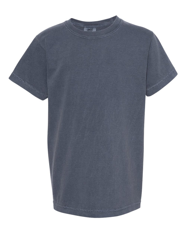 Front View of Denim Garment-Dyed Youth Heavyweight T-Shirt - 9018