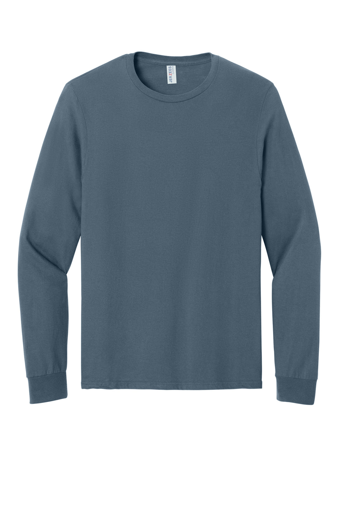 Front View of Denim Jerzees Classics Unisex Cotton Long Sleeve T-Shirt 363L