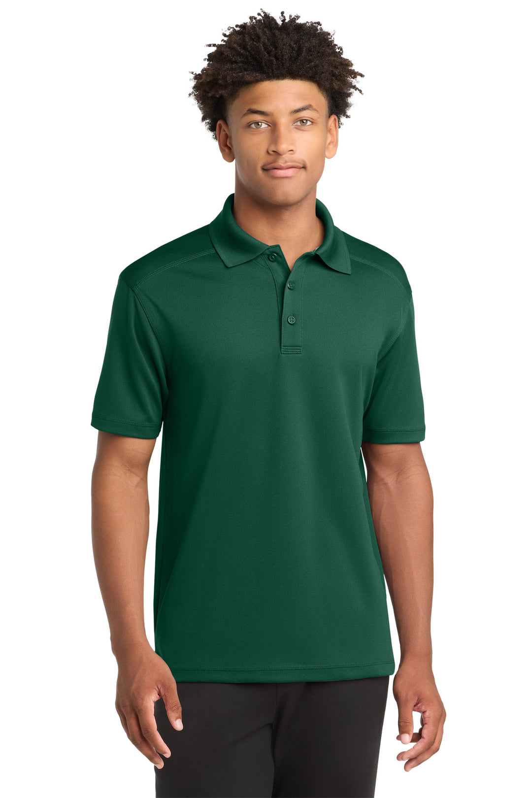 Front View of Forest Green Sport-Tek PosiCharge Micro-Mesh Polo. ST680