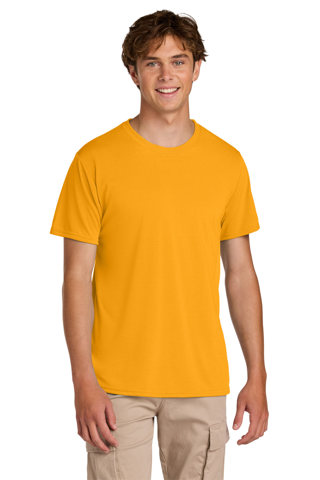 Front View of Gold Gildan Gildan Performance T-Shirt. 42000