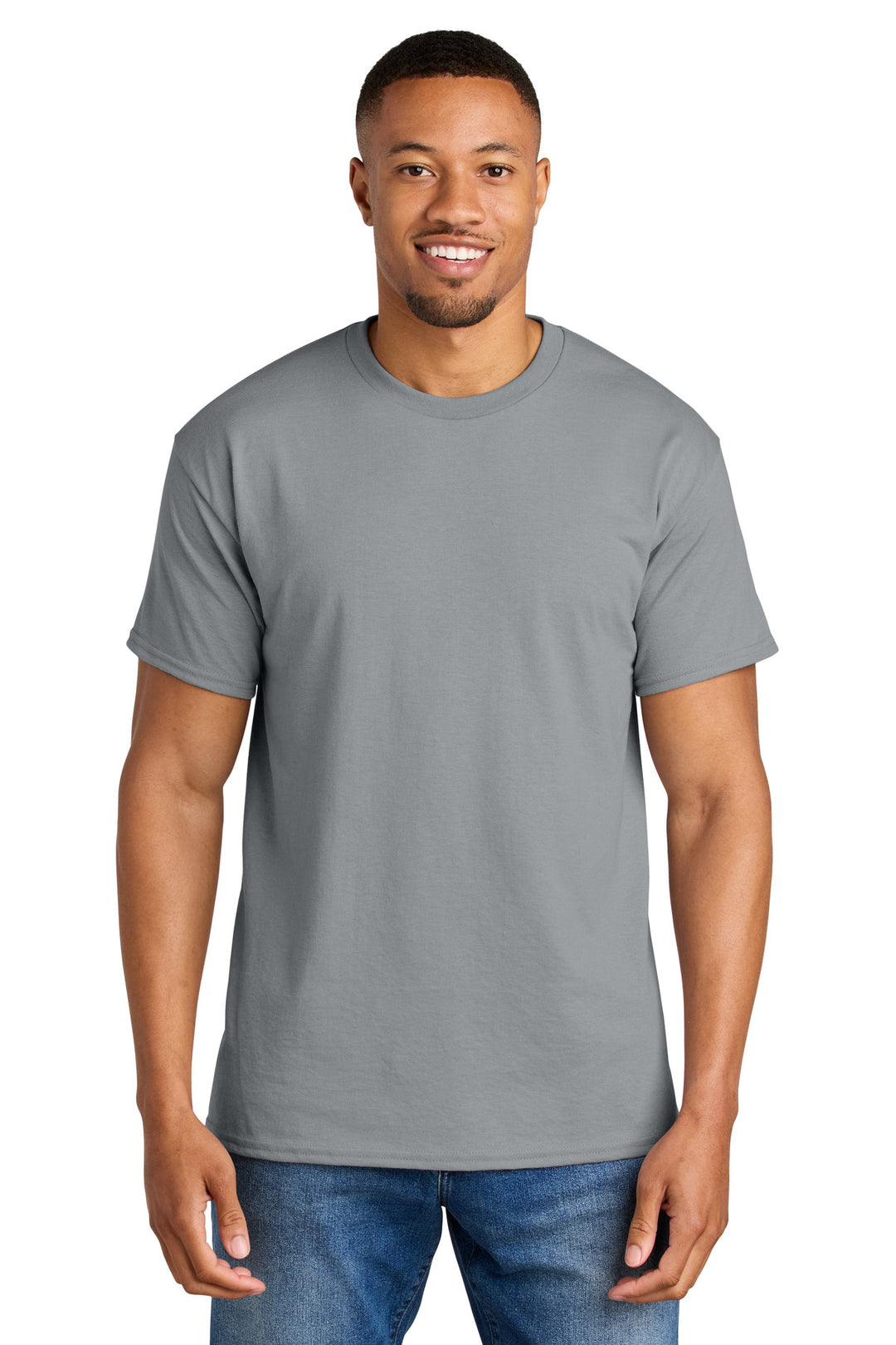 Front View of Gravel Gildan DryBlend 50 Cotton/50 Poly T-Shirt. 8000