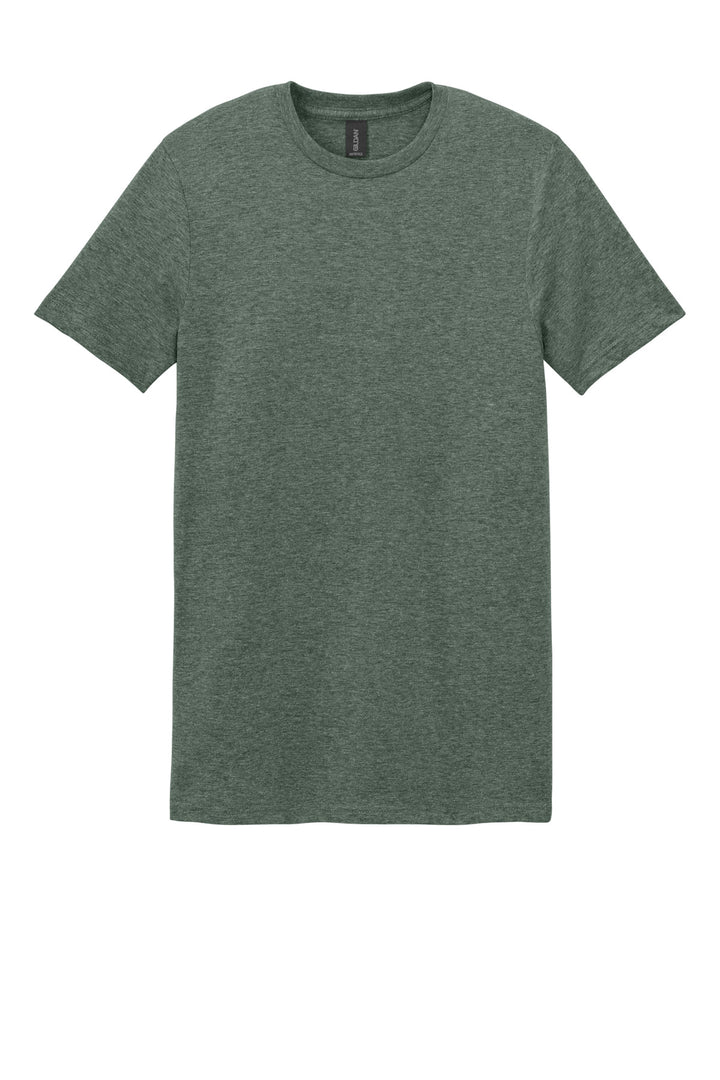 Front View of Hthr Mltry Grn Gildan Softstyle T-Shirt. 64000
