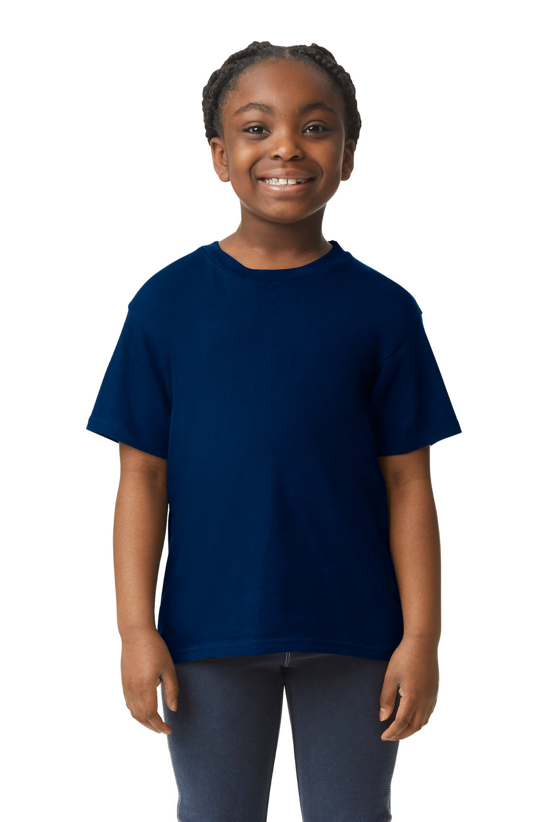 Front View of Navy Gildan Youth Light Cotton Tee 3000B