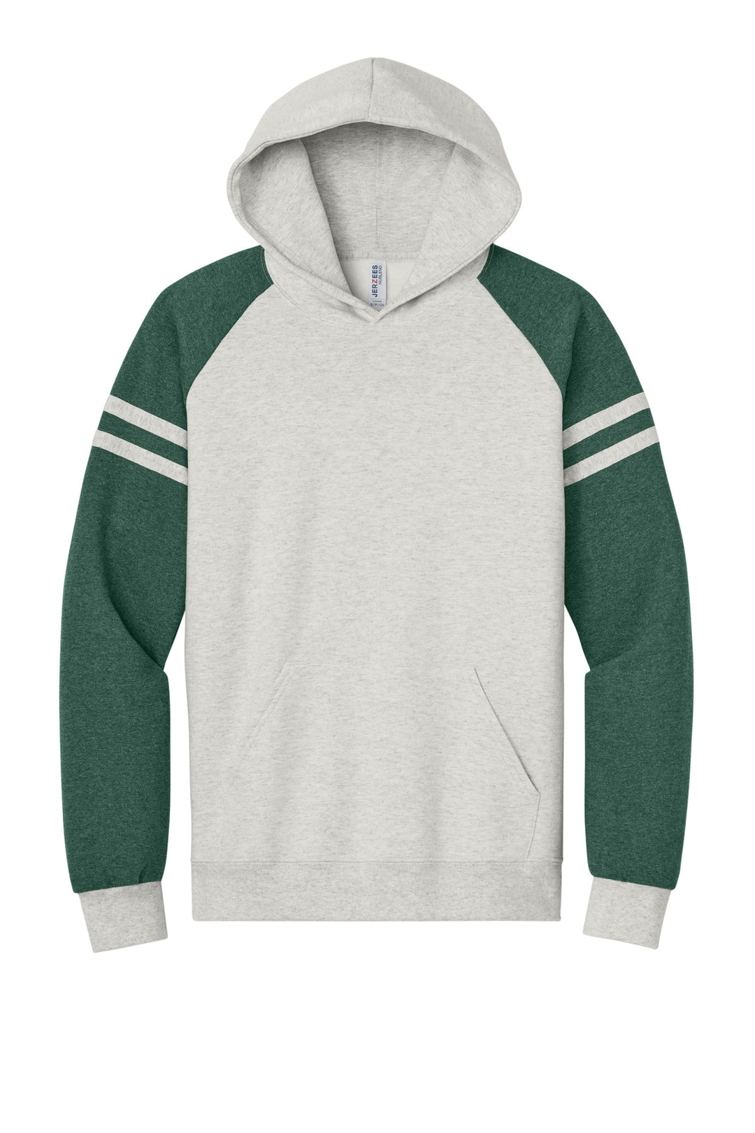 Front View of OatHt/FGnH Jerzees Unisex NuBlend Varsity Colorblock Hooded Sweatshirt 97C