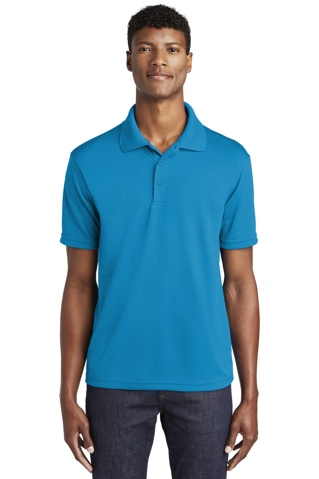 Front View of Pond Blue Sport-Tek PosiCharge RacerMesh Polo. ST640