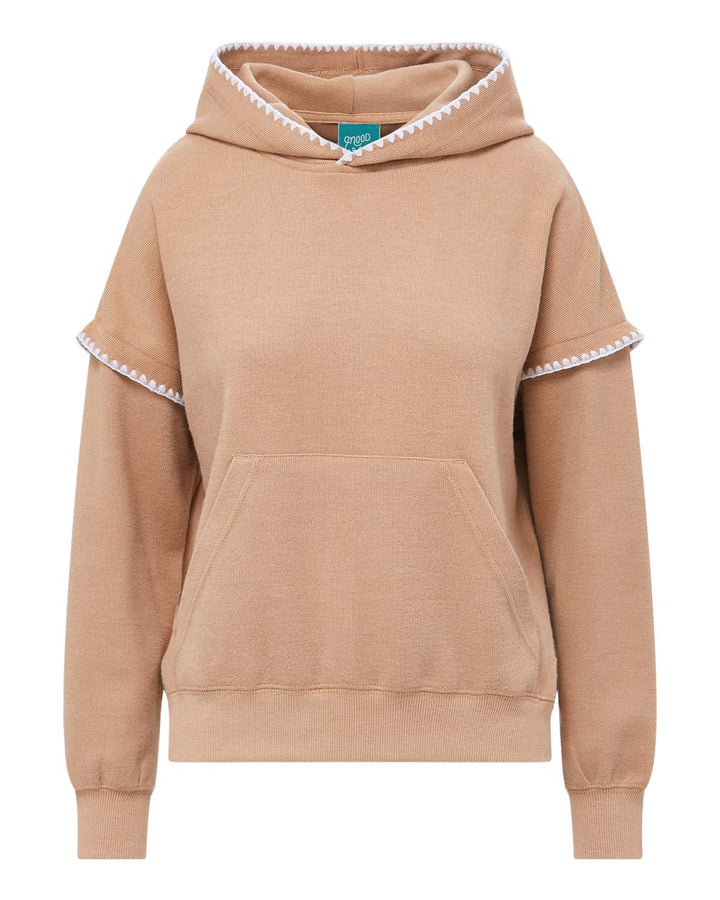 Front View of Praline Women's Mood & Vibe™ Teegan Crafty Hooded Sweatshirt - W25115
