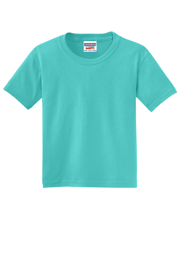 Front View of ScubaBlue Jerzees - Youth Dri-Power 50/50 Cotton/Poly T-Shirt. 29B