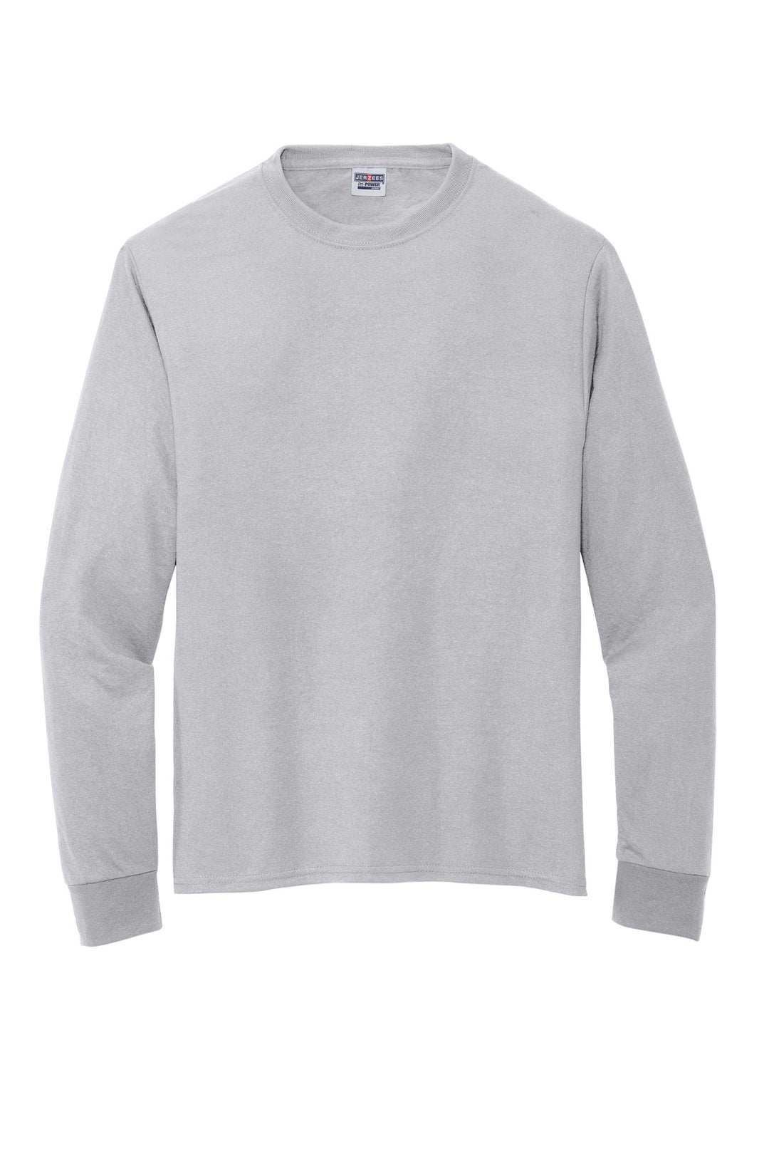 Front View of Silver Jerzees Dri-Power 100% Polyester Long Sleeve T-Shirt 21LS