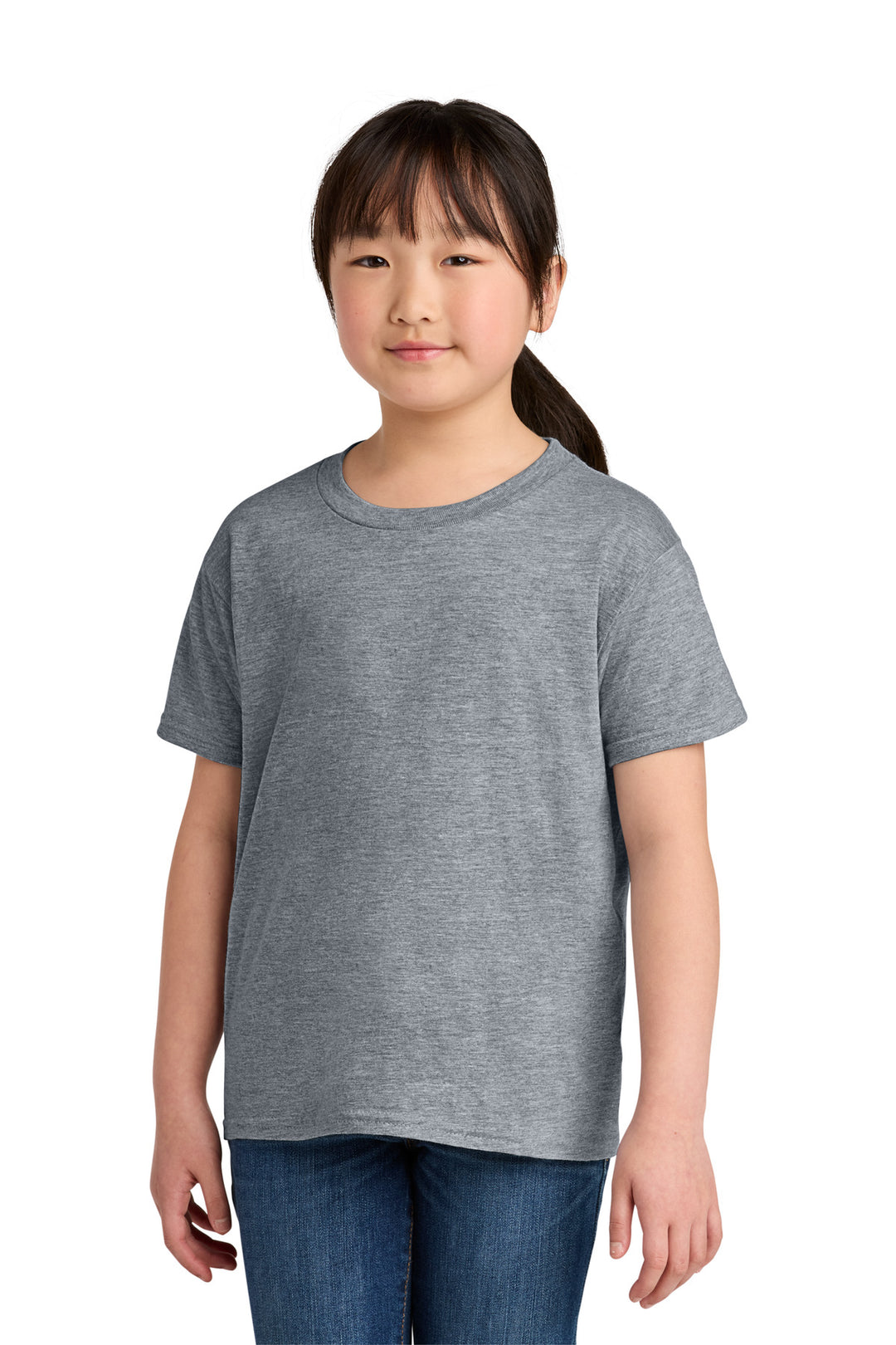 Front View of SportGrey Gildan Youth Softstyle T-Shirt 64000B