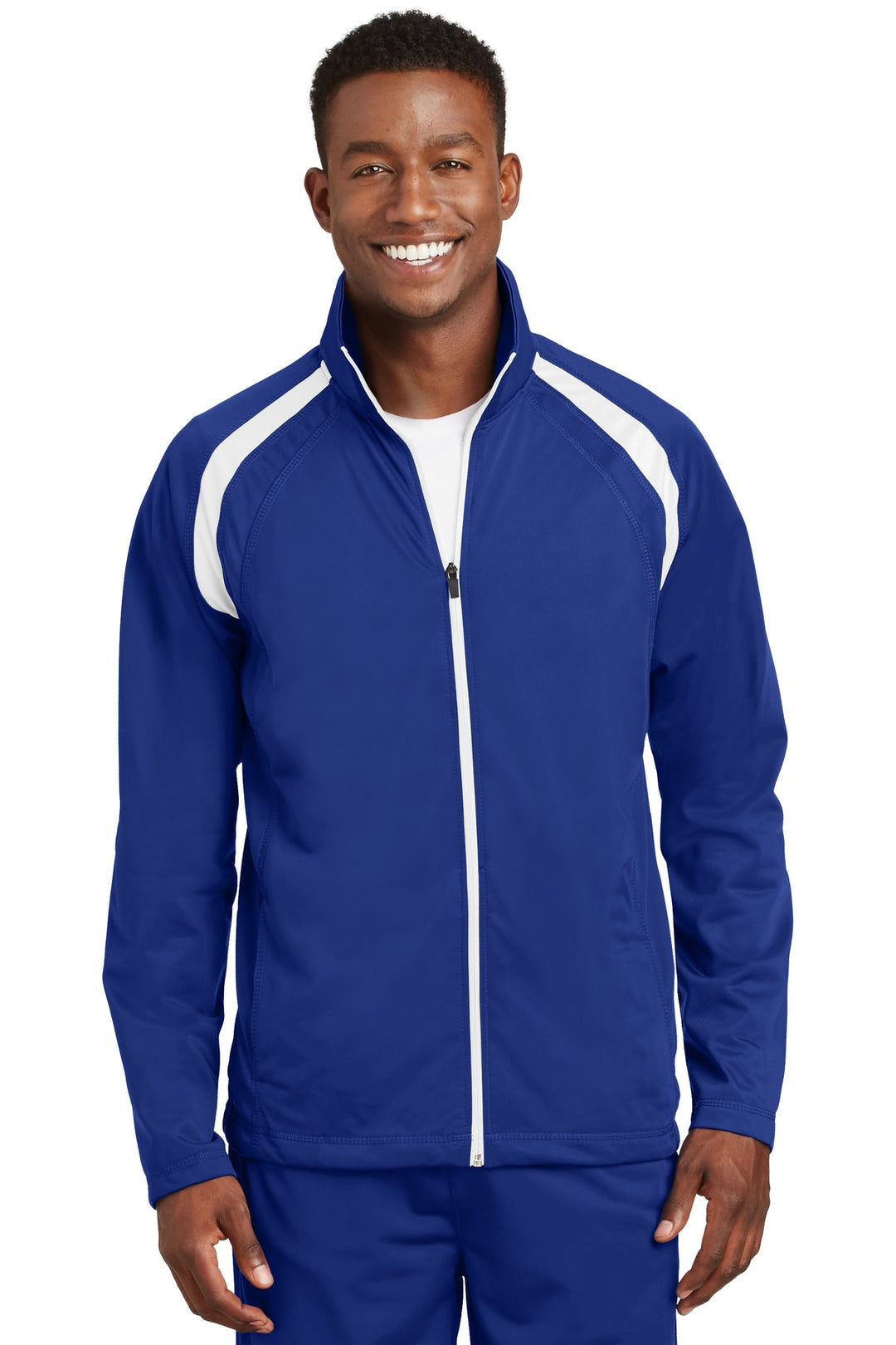 Front View of True Royal/Wht Sport-Tek Tricot Track Jacket. JST90
