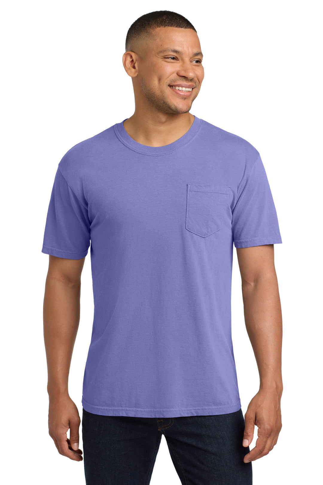 Front View of Violet COMFORT COLORS Heavyweight Ring Spun Pocket Tee. 6030