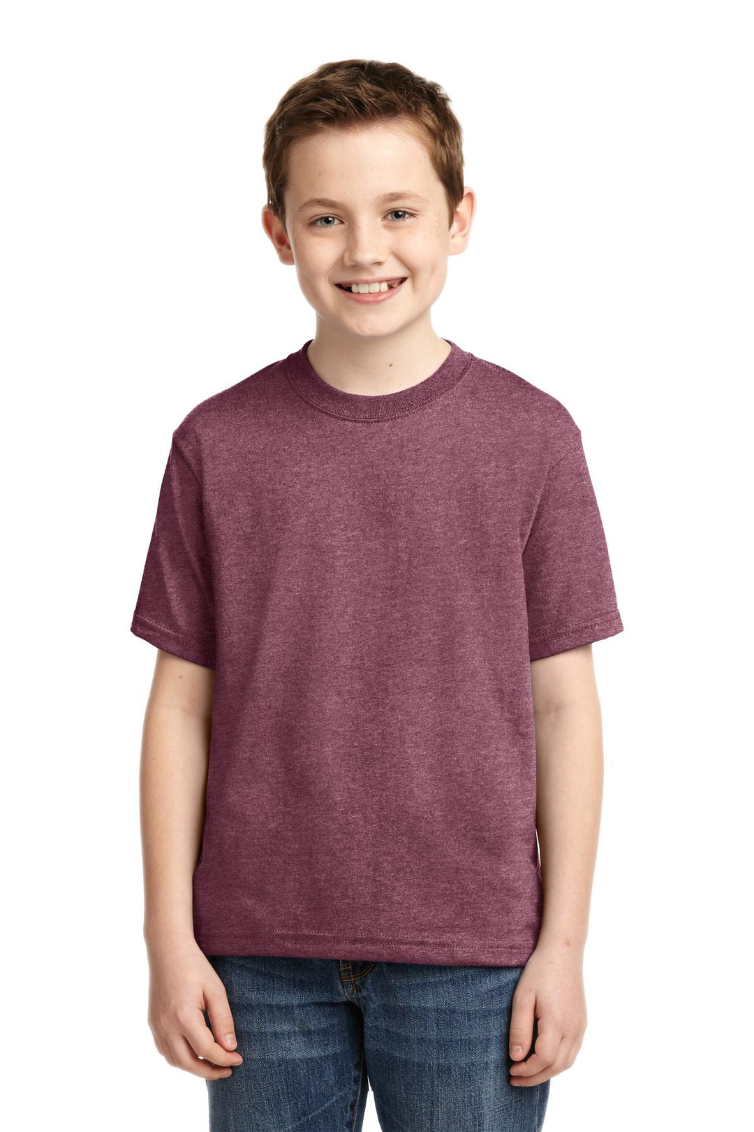 Front View of Vntg Hthr Marn Jerzees - Youth Dri-Power 50/50 Cotton/Poly T-Shirt. 29B