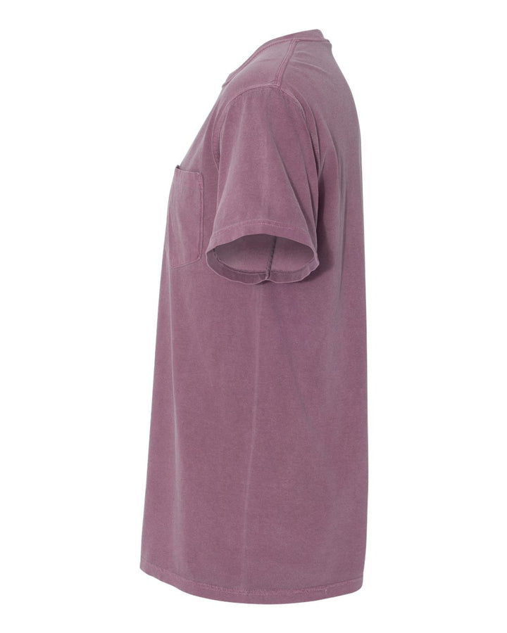 Left View of Berry Garment-Dyed Heavyweight Pocket T-Shirt - 6030