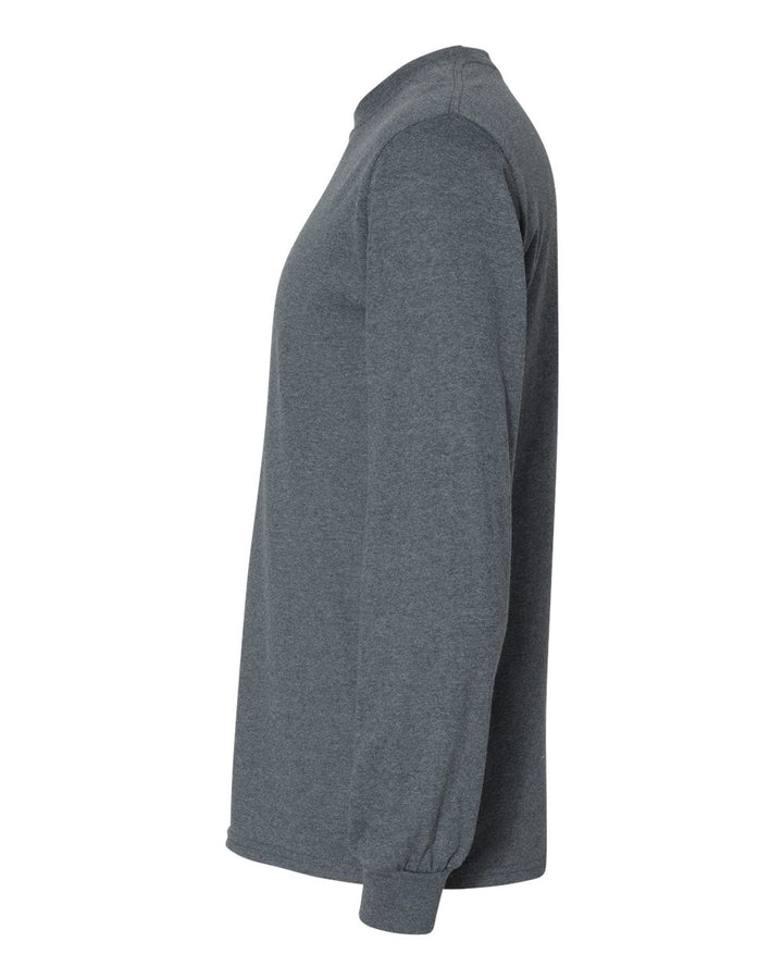 Left View of Dark Heather DryBlend® 50/50 Long Sleeve T-Shirt - 8400