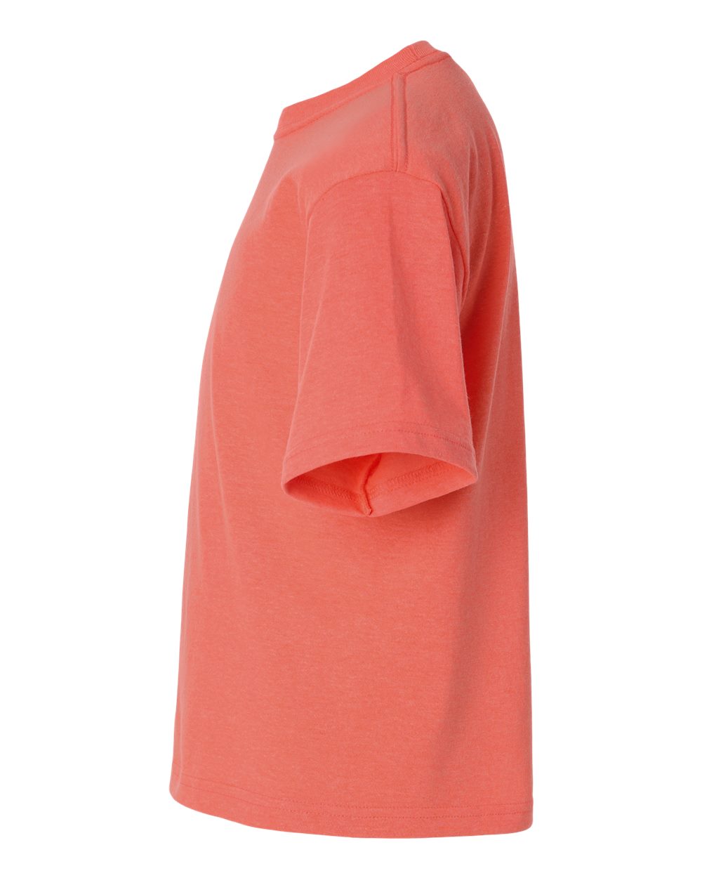 Left View of Heather Coral Youth Gold Soft Touch T-Shirt - 4850
