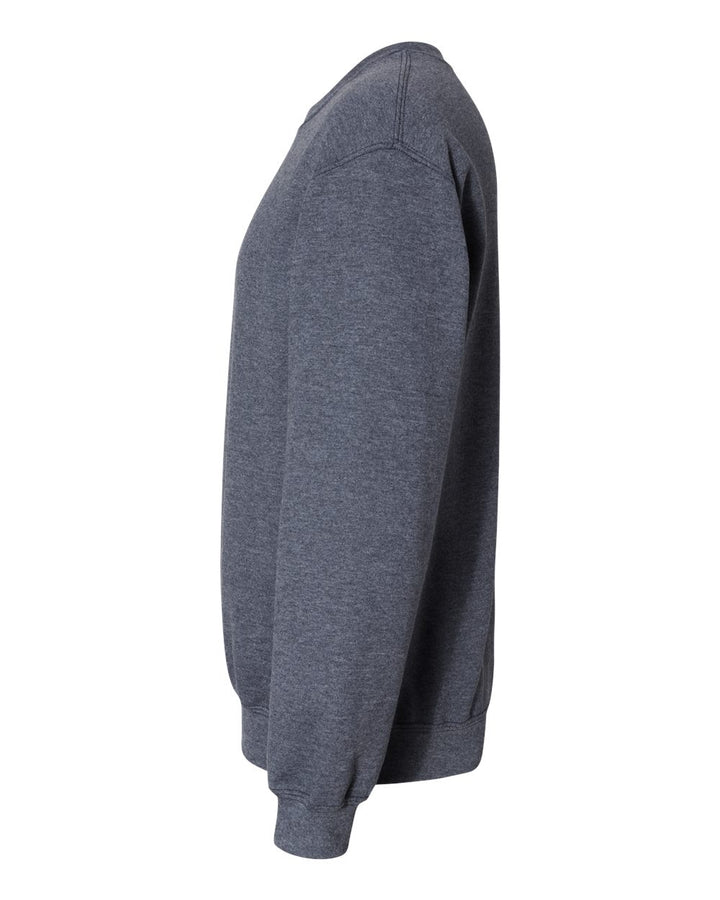 Left View of Heather Dark Navy Heavy Blend™ Crewneck Sweatshirt - 18000