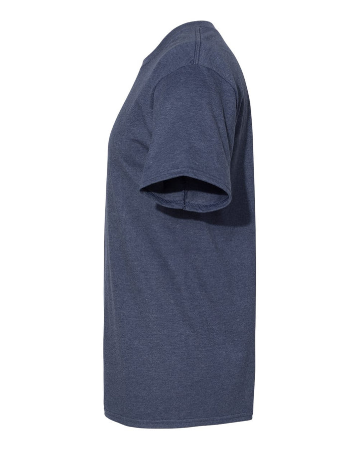 Left View of Heather Navy Beefy-T® T-Shirt - 5180