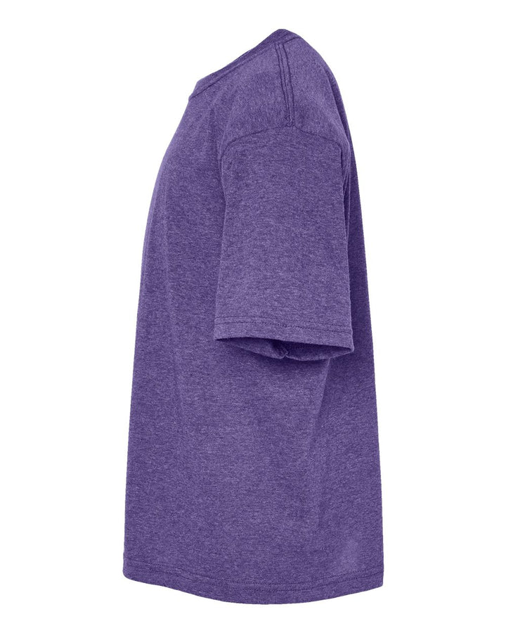 Left View of Heather Purple Youth Gold Soft Touch T-Shirt - 4850