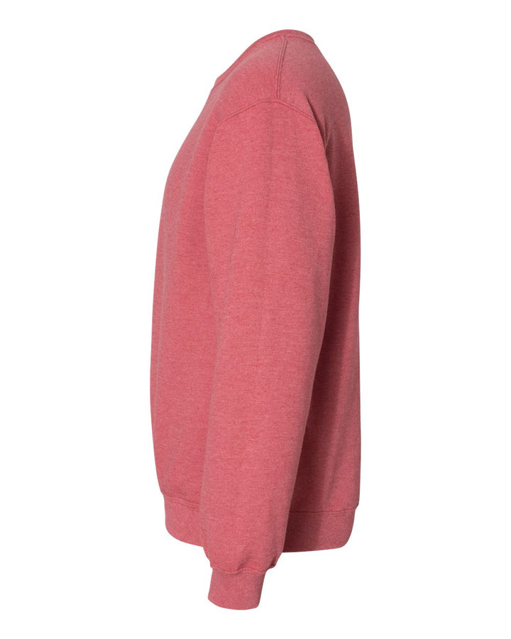 Left View of Heather Scarlet Red Heavy Blend™ Crewneck Sweatshirt - 18000