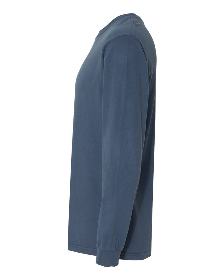 Left View of Midnight Garment-Dyed Heavyweight Long Sleeve T-Shirt - 6014
