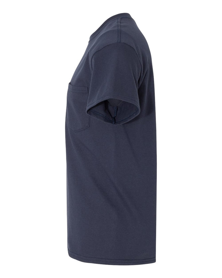 Left View of Navy Heavy Cotton™ Pocket T-Shirt - 5300