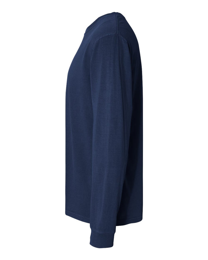 Left View of True Navy Garment-Dyed Heavyweight Long Sleeve T-Shirt - 6014