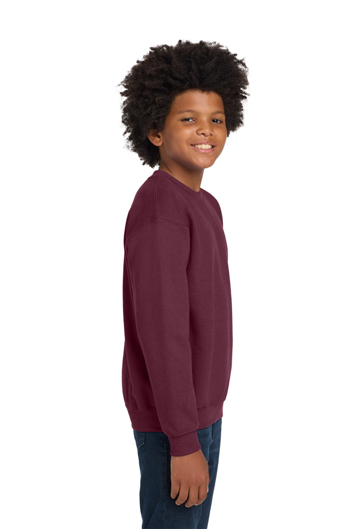 Maroon Gildan Youth Heavy Blend Crewneck Sweatshirt. 18000B
