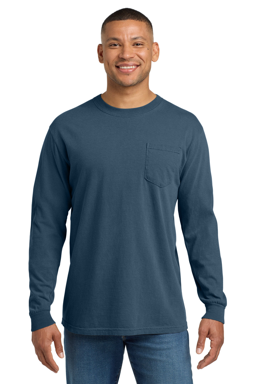 Midnight COMFORT COLORS Heavyweight Ring Spun Long Sleeve Pocket Tee. 4410