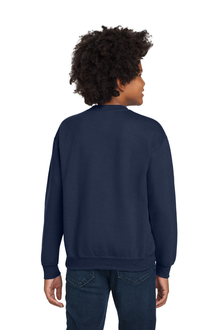 Navy Gildan Youth Heavy Blend Crewneck Sweatshirt. 18000B