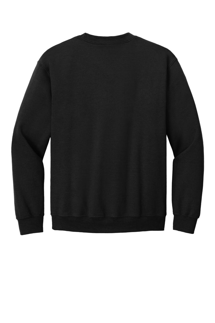 Rear View of Black Gildan Heavy Blend Crewneck Sweatshirt. 18000