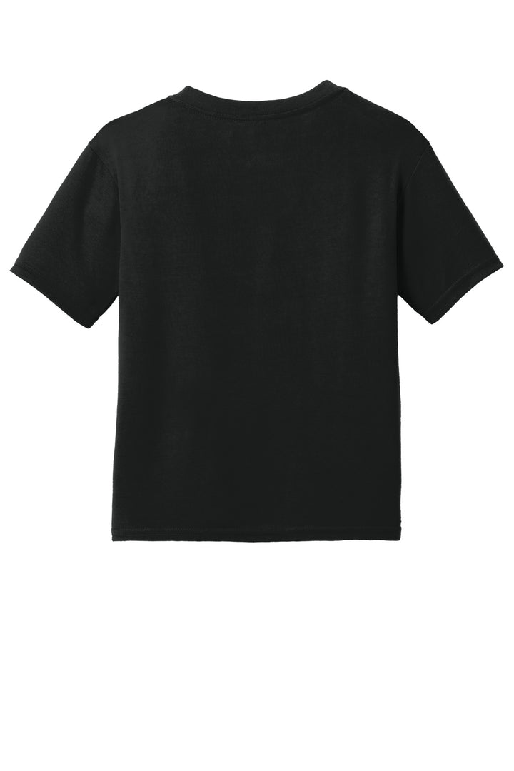 Rear View of Black Gildan Youth Gildan Performance T-Shirt. 42000B