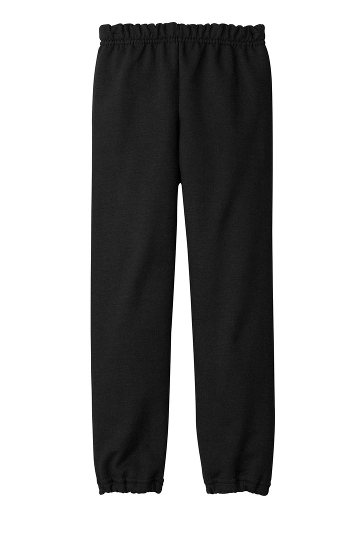 Rear View of Black Gildan Youth Heavy Blend Sweatpant. 18200B