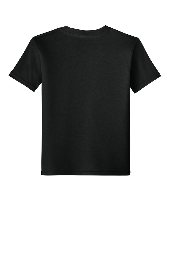 Rear View of Black Gildan Youth Softstyle T-Shirt 64000B