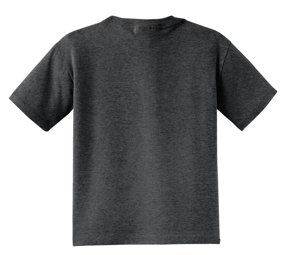 Rear View of Black Hthr Jerzees - Youth Dri-Power 50/50 Cotton/Poly T-Shirt. 29B
